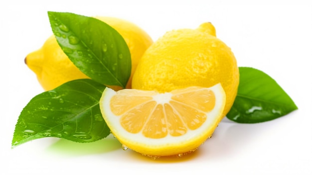 Un limone con foglie verdi sopra