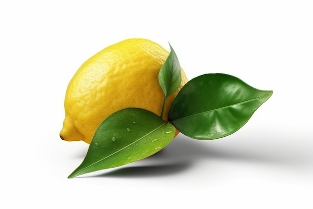 Un limone con foglie verdi sopra