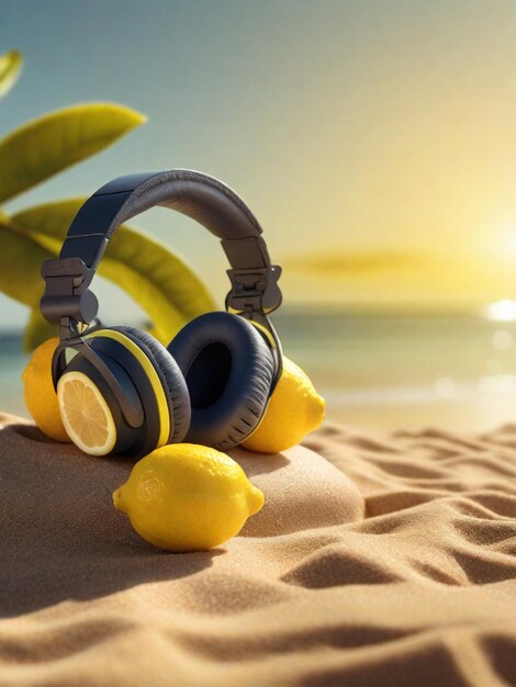 un limone con le cuffie che si gode il sole sulla spiaggia sull'immagine di sfondo di Pandora