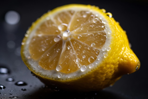 Un limone con sopra delle gocce d'acqua