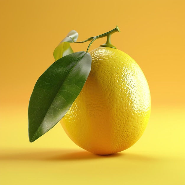 un limone con una foglia su di esso si siede su un tavolo