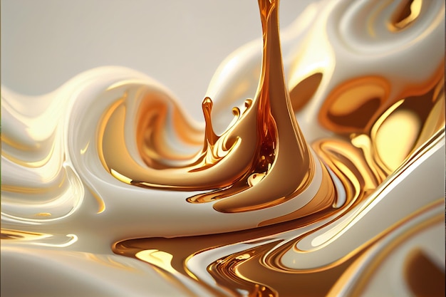 Un liquido bianco e oro che schizza nell'aria.