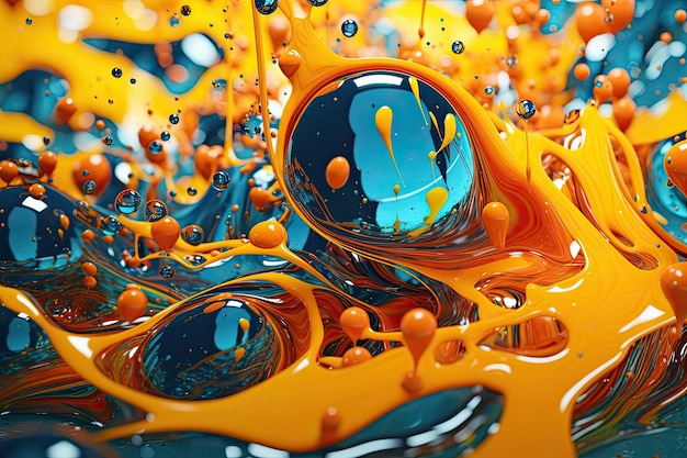 Un liquido blu e arancione con sopra la lettera m