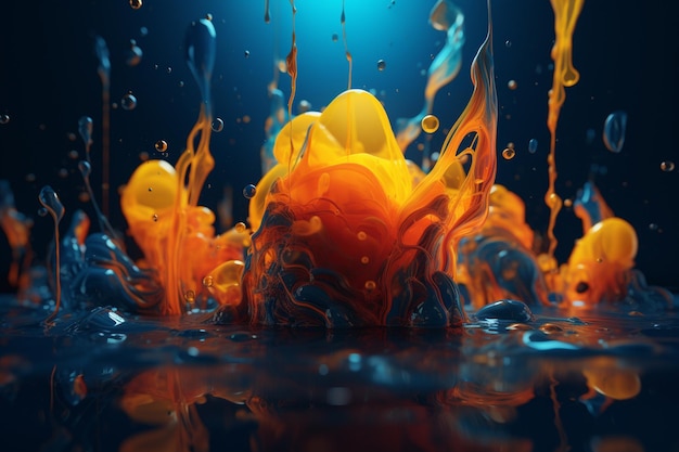 Un liquido blu e arancione viene versato nell'acqua.