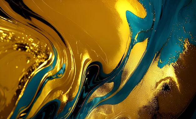 Un liquido blu e oro con fondo oro