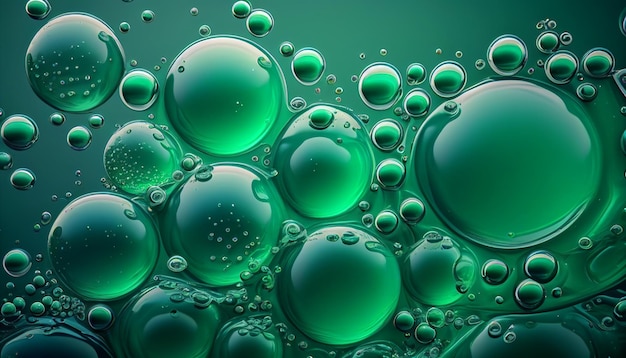 Un liquido verde con un sacco di bolle d'aria sullo sfondo