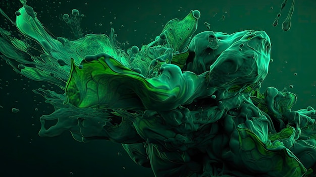 Un liquido verde è nell'aria ed è circondato da uno sfondo verde.