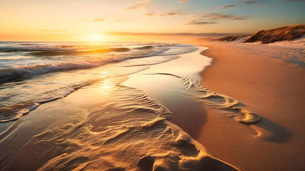 Un litorale tranquillo e affascinante immerso nelle tonalità dell'ora d'oro che trasuda calore e armonia