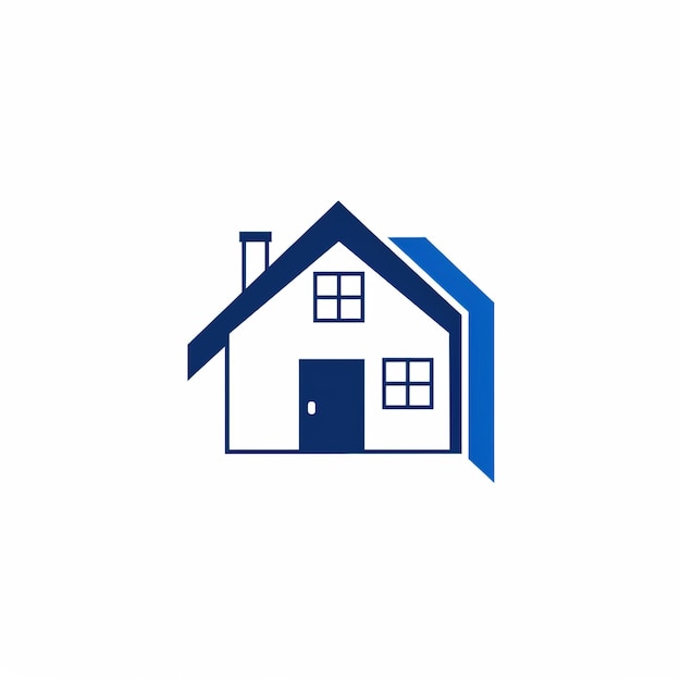 un logo blu e bianco di una casa isolata su uno sfondo bianco