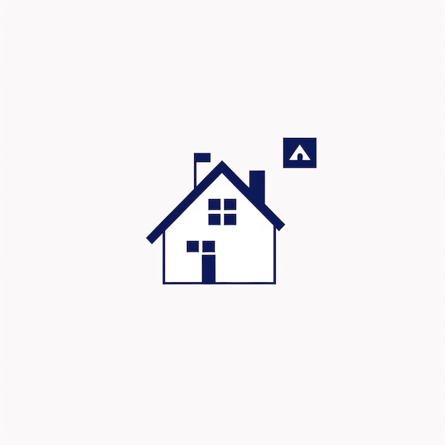 un logo blu e bianco di una casa isolata su uno sfondo bianco