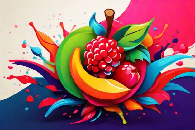 Un logo di frutta vibrante e succoso pieno di colore e vita rappresentato in un moderno
