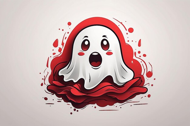 Un logo fantasma di colore rosso con un'espressione carina e giocosa che galleggia su uno sfondo di carta bianca