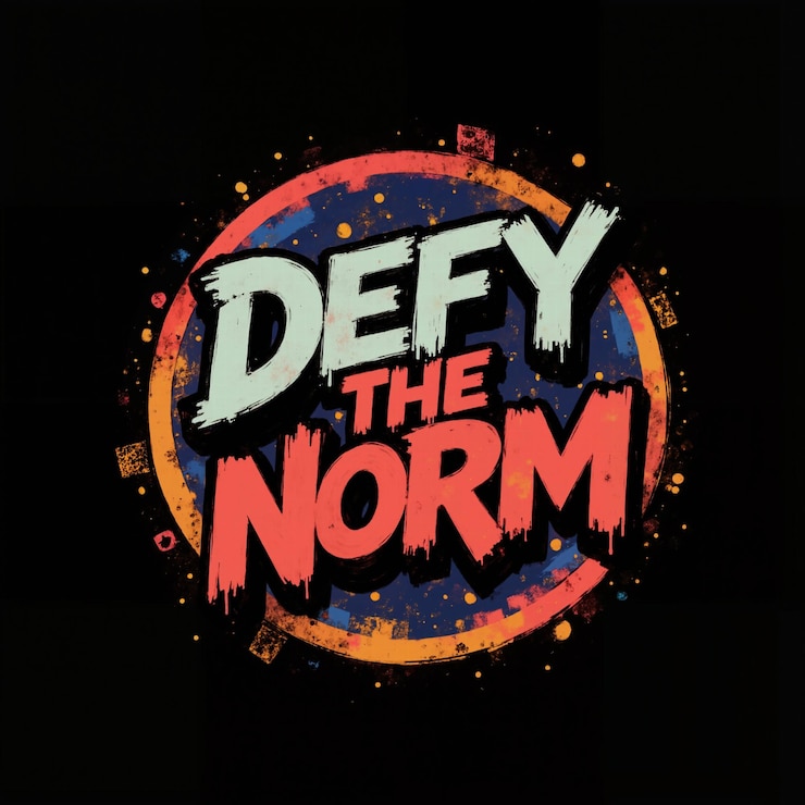 Foto un logo nero e arancione con le parole defy the norm scritte in bianco