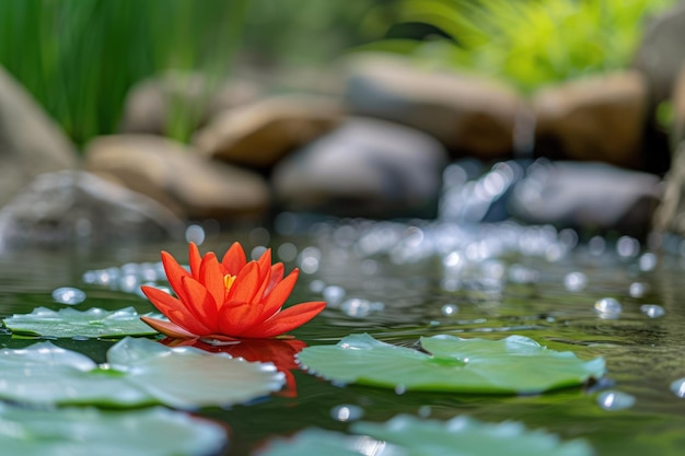 un loto rosso in acqua naturale