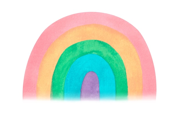 Un luminoso arcobaleno da favola dipinto ad acquerello e isolato su uno sfondo bianco