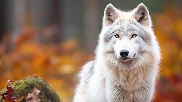 Un lupo bianco con gli occhi gialli