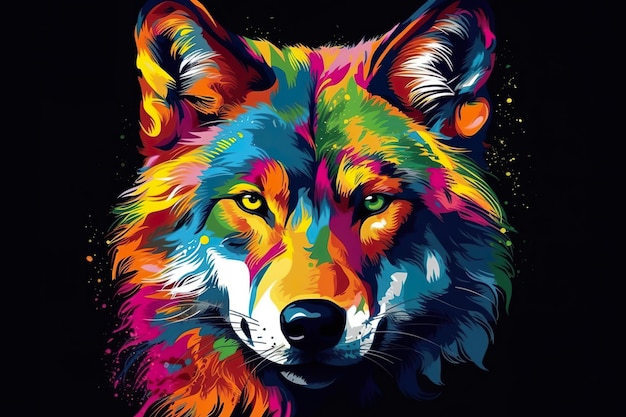 Un lupo colorato su un'immagine ai generativa sfondo nero