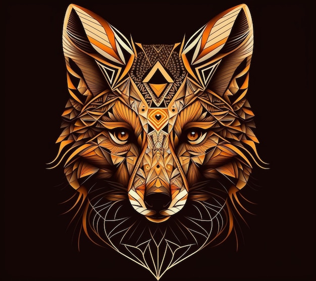 Un lupo con ornamento geometrico sul viso.