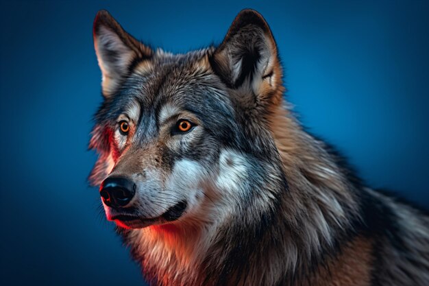 Un lupo con uno sfondo blu
