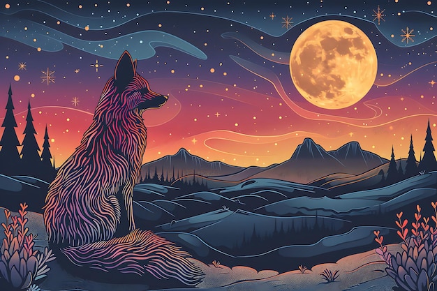 un lupo sta guardando la luna nel cielo notturno
