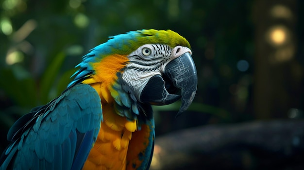 Un macaw nella giungla con uno sfondo verde