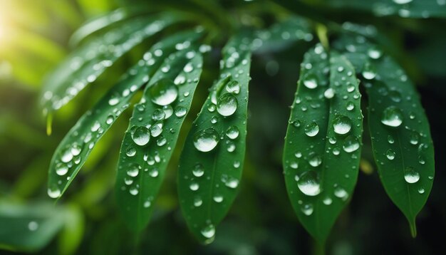 Un macro colpo di gocce d'acqua sulle foglie