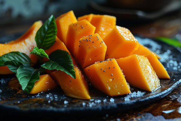 Un macro di un mango affettato