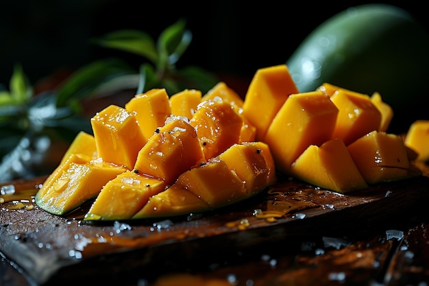 Un macro di un mango affettato