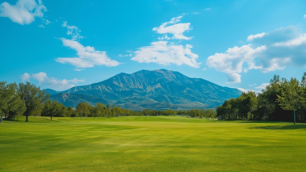 Un maestoso campo da golf sullo sfondo delle montagne