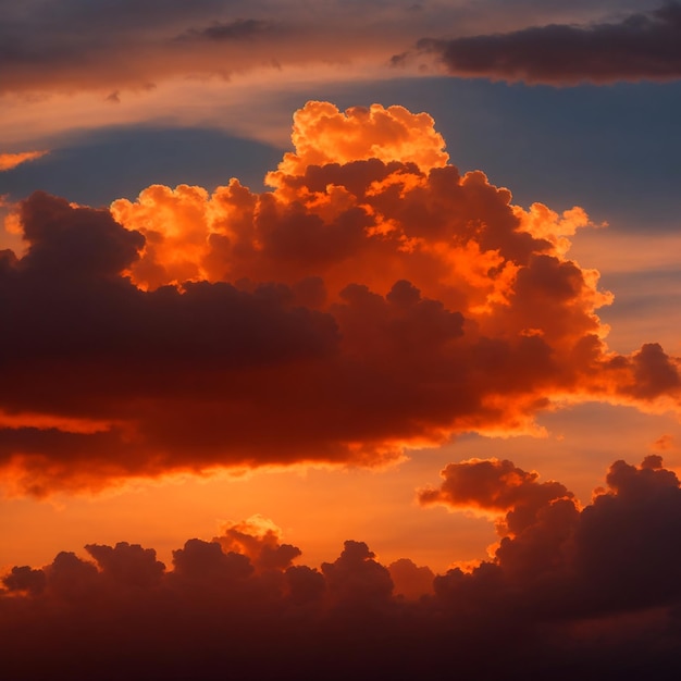 Un maestoso cielo nuvoloso con un'alba arancione brillante