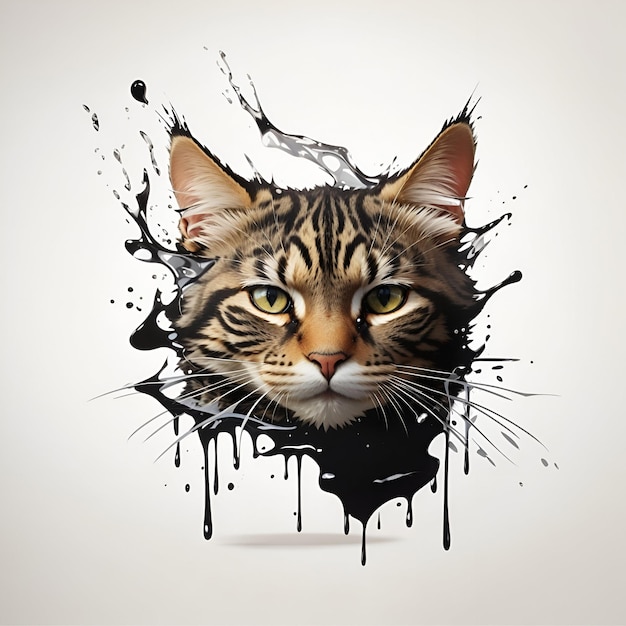 Un maestoso logo colorato della mascotte della testa di gatto con un design splash generato dall'intelligenza artificiale