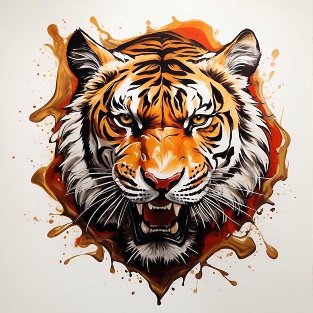 Un maestoso logo colorato della mascotte della testa di tigre con un design splash generato dall'intelligenza artificiale