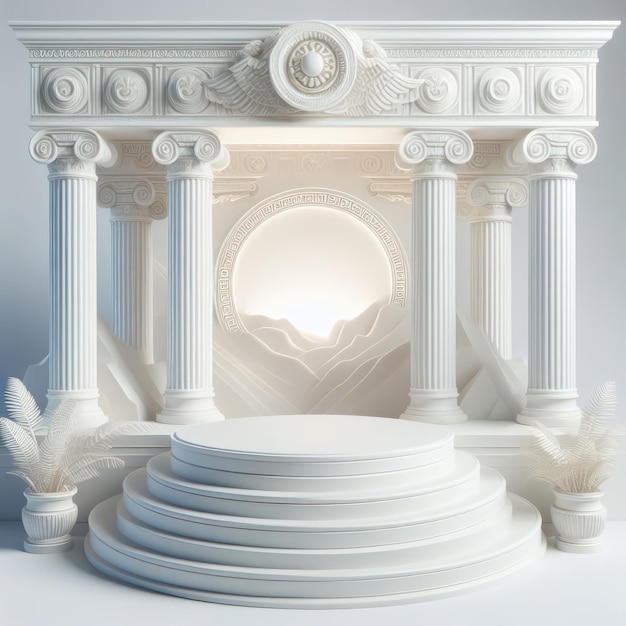 un maestoso modello di palco 3D completo di pilastri torreggianti ed eleganti