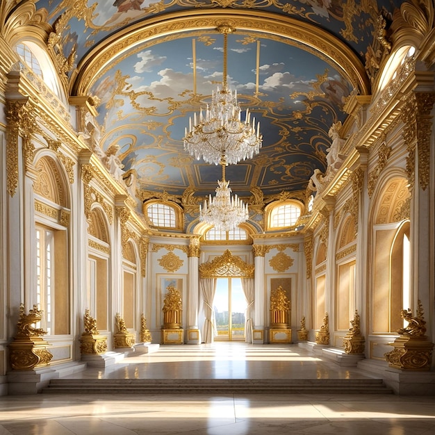 Un maestoso Palazzo di Versailles con la sua architettura grandiosa e dettagli intricati ai generati