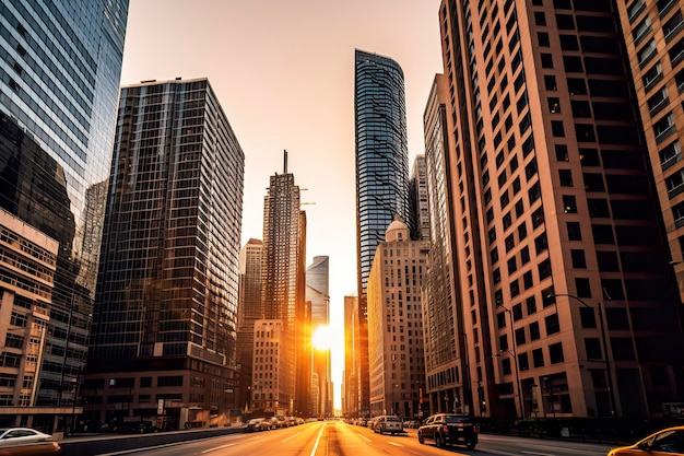 Un maestoso skyline della città durante l'ora d'oro AI Generative