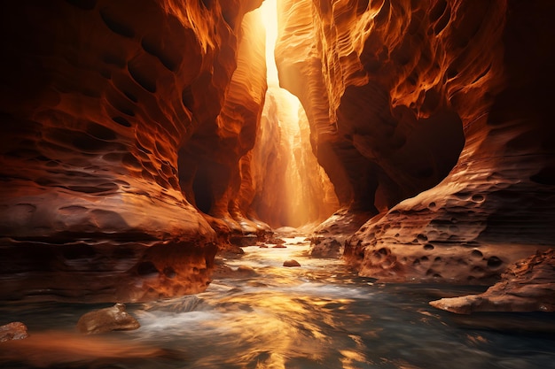 Un magico canyon di slot con raggi di luce che filtrano in foto realistiche