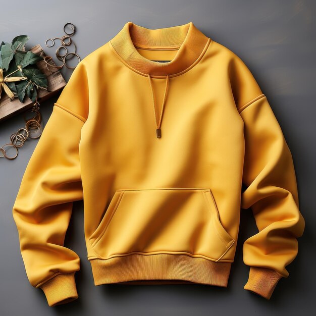 un maglione giallo con cerniera sul davanti e sul davanti.