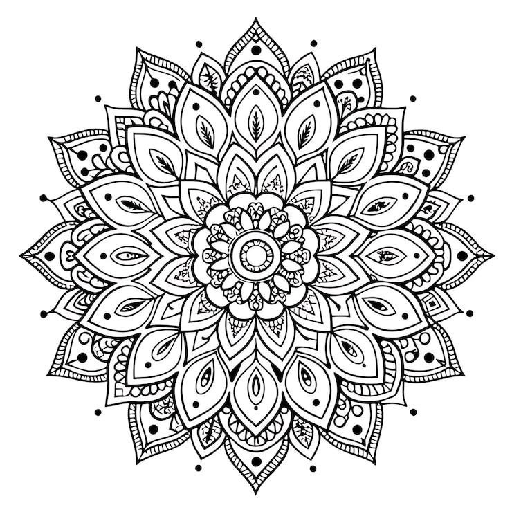 Foto un mandala bianco e nero con un disegno floreale