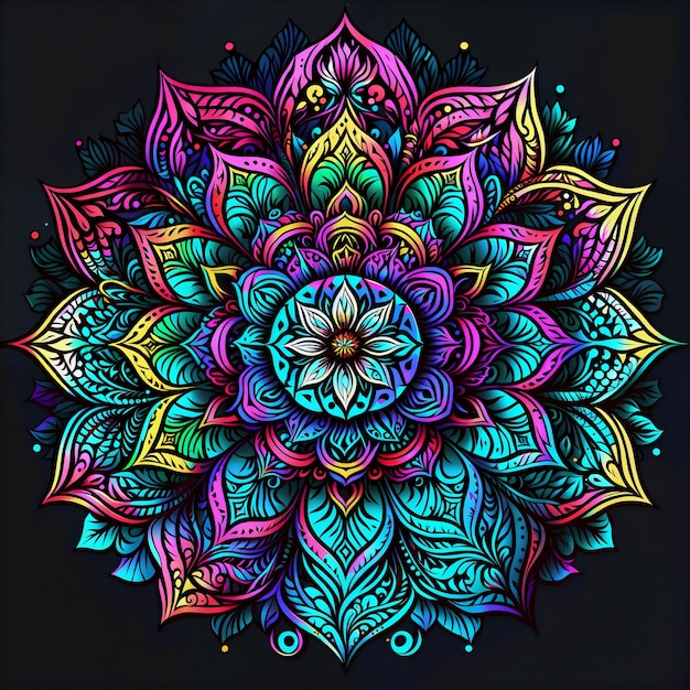 Un mandala colorato con fiore ai generativo