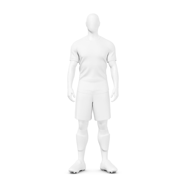 un manichino con un kit di calcio completo maschile isolato su uno sfondo bianco