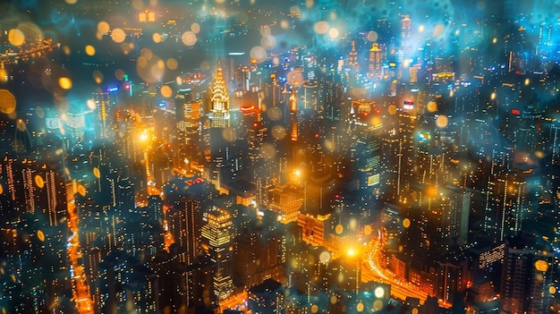 Un mare scintillante di luci visto dall'alto mostra la grandezza e la stravaganza di una città