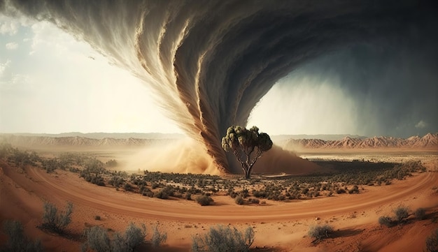 Un massiccio tornado devasta il paesaggio desertico Generative ai