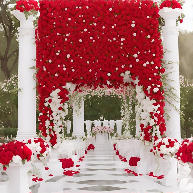 Un matrimonio bianco e rosso allestito con fiori rossi e bianchi