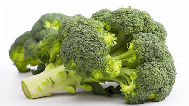 Un mazzo di broccoli è su uno sfondo bianco