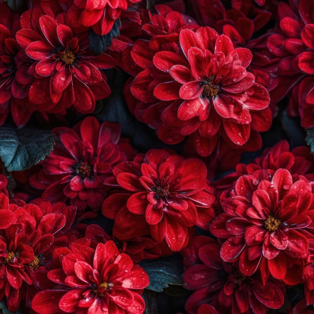 Un mazzo di dalie rosse è in un giardino.