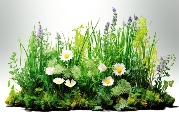 Un mazzo di fiori che sono nell'erba elemento di design isolato bianco