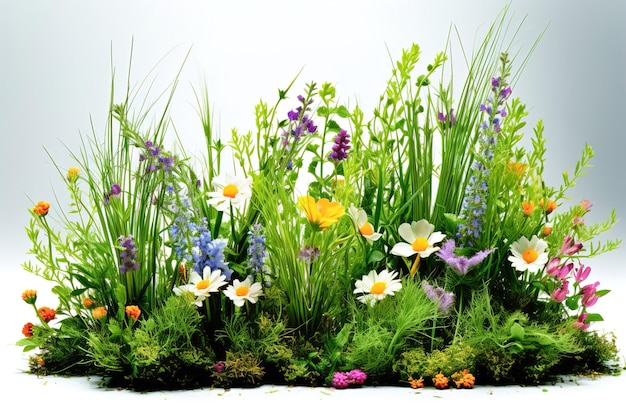 Un mazzo di fiori che sono nell'erba elemento di design isolato bianco