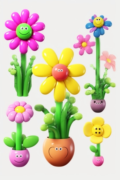 Un mazzo di fiori con colori diversi e la scritta "happy" in cima.