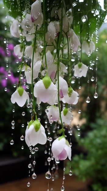 Un mazzo di fiori con sopra le gocce di pioggia