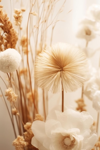 Un mazzo di fiori con un fiore bianco al centro.